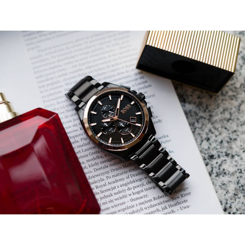 Hugo Boss Grandmaster Black Dial Black Steel Strap Watch for Men - 1513885