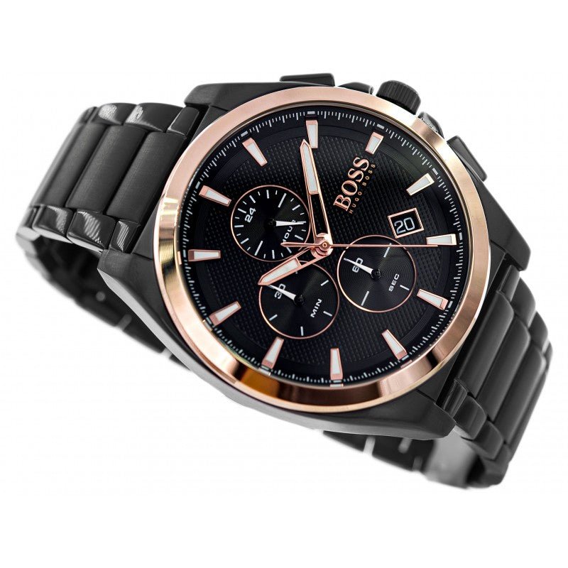 Hugo Boss Grandmaster Black Dial Black Steel Strap Watch for Men - 1513885