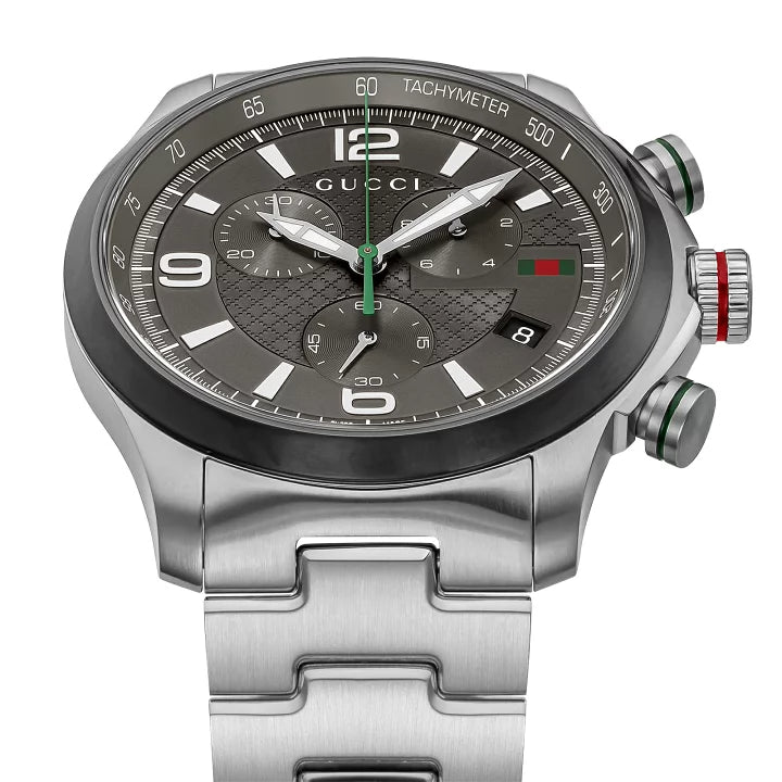 Gucci G Timeless Chronograph Grey Dial Silver Steel Strap Watch For Men - YA126238