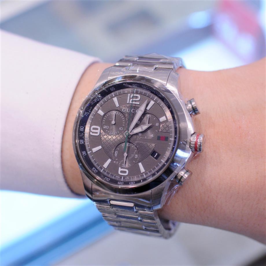 Gucci G Timeless Chronograph Grey Dial Silver Steel Strap Watch For Men - YA126238
