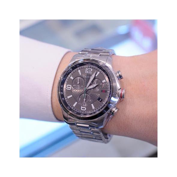 Gucci G Timeless Chronograph Grey Dial Silver Steel Strap Watch For Men - YA126238