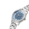 Guess Glitter Burst Diamonds Blue Dial Silver Steel Strap Watch for Women - GW0405L1
