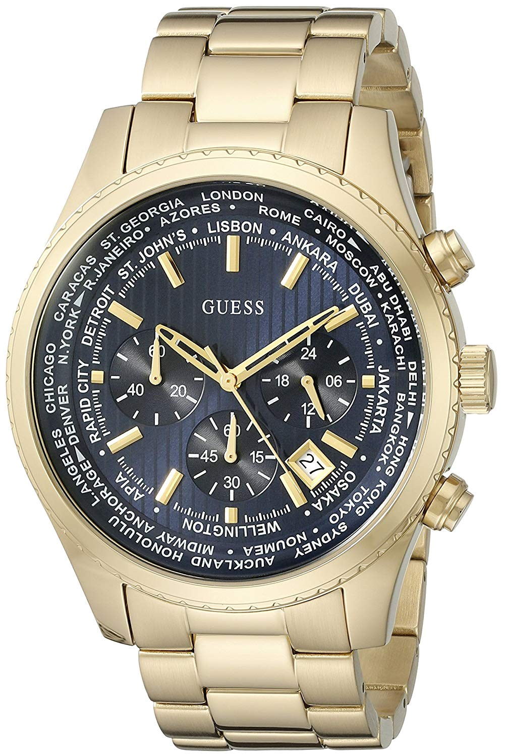 Guess Multifunction Black Dial Gold Steel Strap Watch for Men - W0602G1