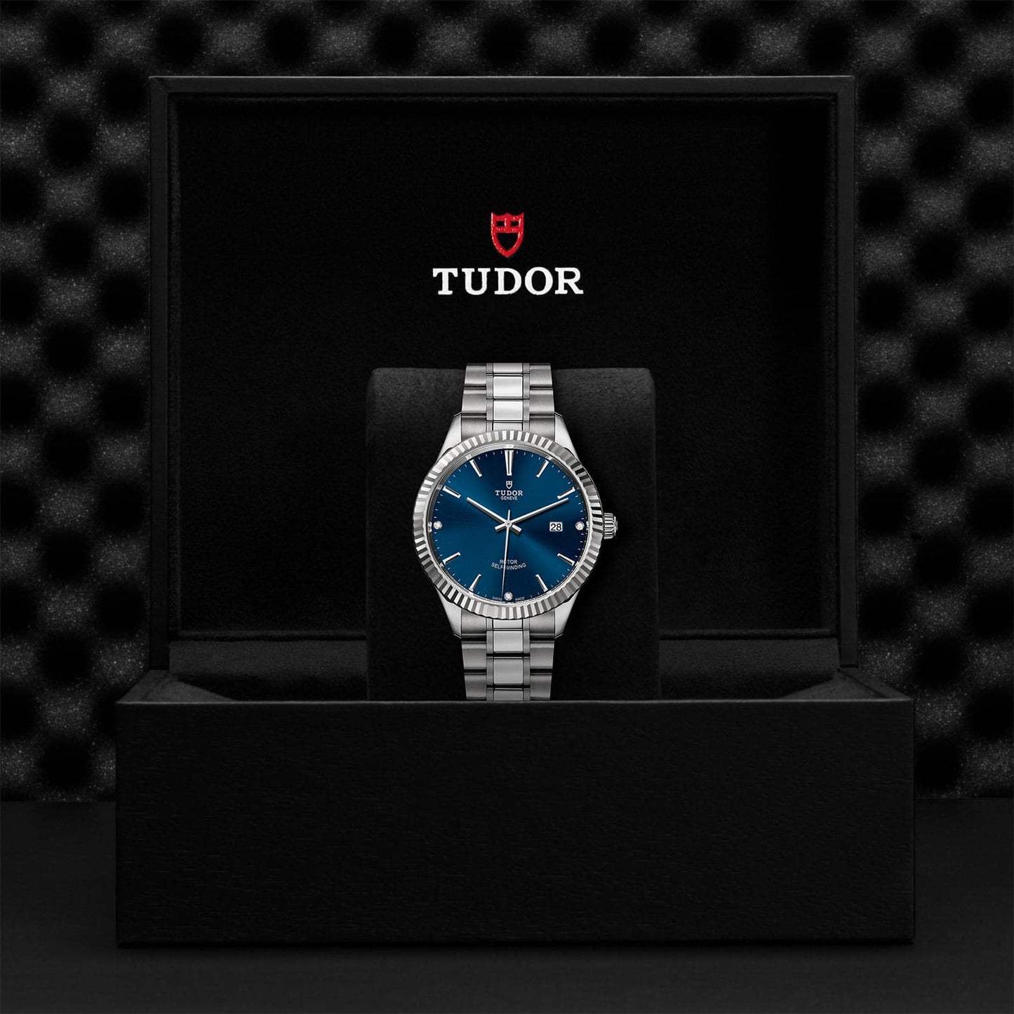Tudor Style Automatic Diamonds Blue Dial Silver Steel Strap Watch for Men - M12710-0017