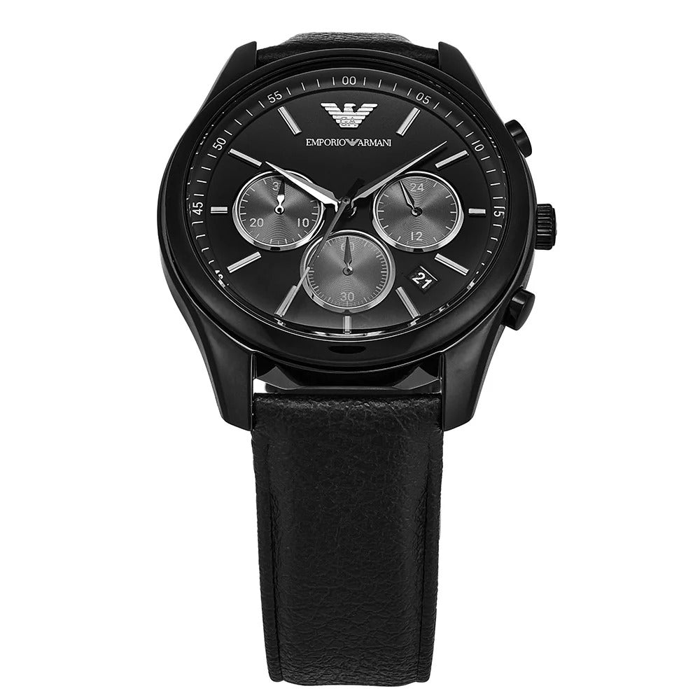 Emporio Armani Antonio Chronograph Black Dial Black Leather Strap Watch for Men - AR11583