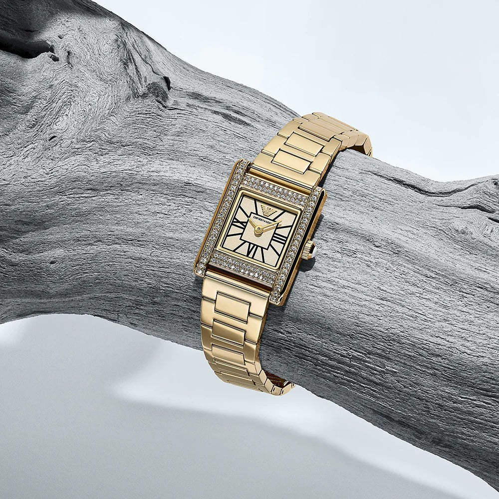 Emporio Armani Genni Crystals Gold Dial Gold Steel Strap Watch for Women - AR11663