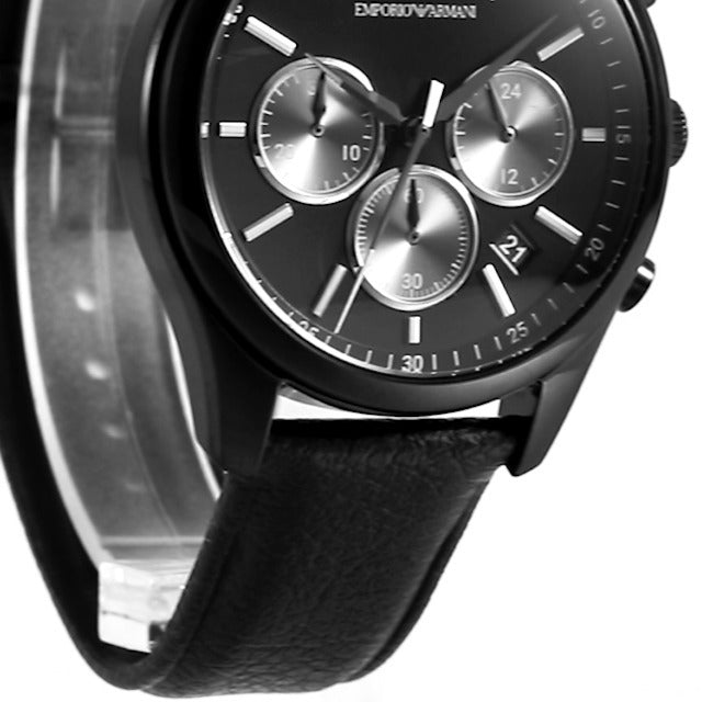 Emporio Armani Antonio Chronograph Black Dial Black Leather Strap Watch for Men - AR11583