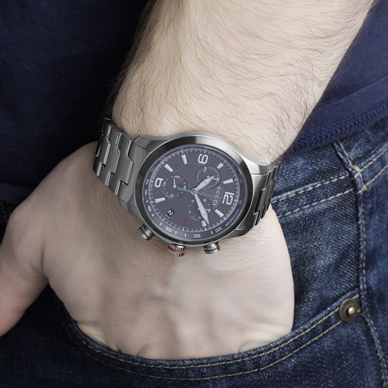 Gucci G Timeless Chronograph Grey Dial Silver Steel Strap Watch For Men - YA126238