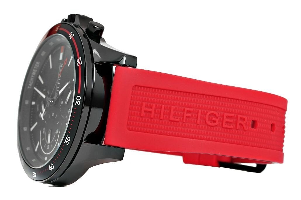 Tommy Hilfiger Multifunction Quartz Black Dial Red Rubber Strap Watch for Men - 1791722