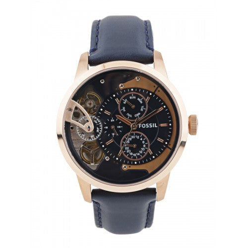 Fossil Townsman Twist Skeleton Blue Dial Blue Leather Strap Watch for Men - ME1138