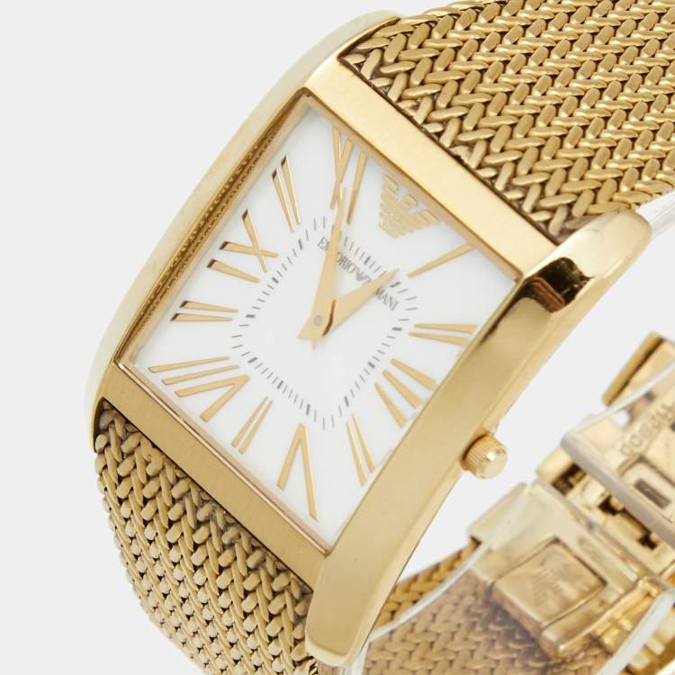 Emporio Armani Mother of Pearl Dial Gold Mesh Bracelet Watch For Men - AR2016