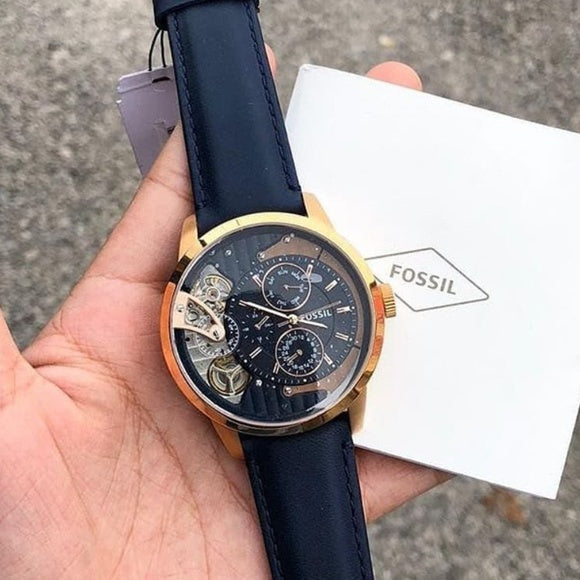 Fossil Townsman Twist Skeleton Blue Dial Blue Leather Strap Watch for Men - ME1138