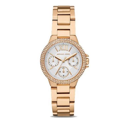 Michael Kors Mini Camille Chronograph White Dial Rose Gold Steel Strap Watch For Women - MK6844
