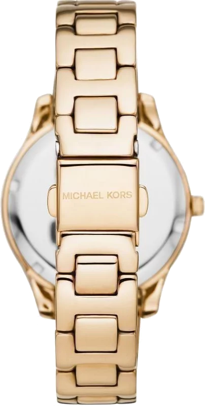Michael Kors Liliane Mother of Pearl White Dial Gold Steel Strap Watch For Women - MK4555