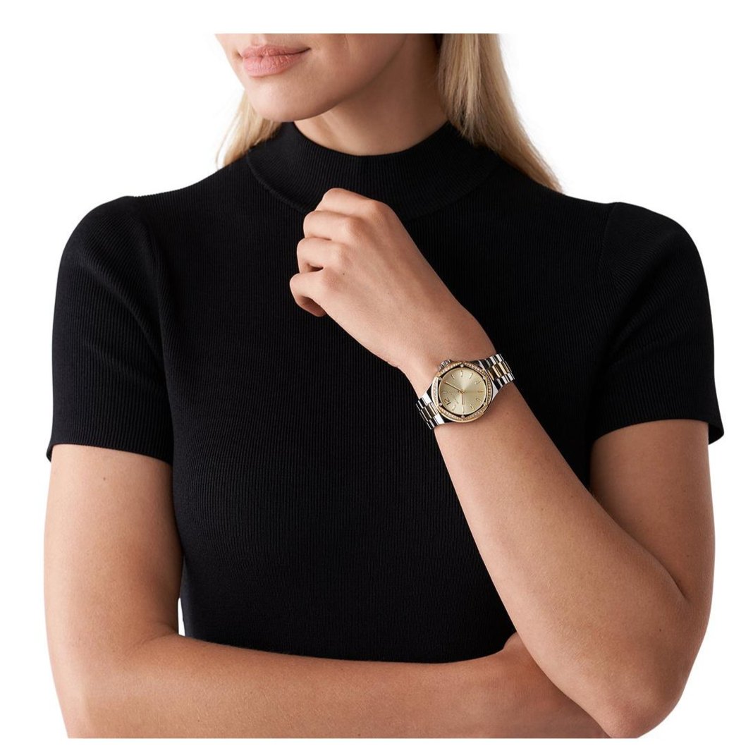 Michael Kors Lennox Three-Hand Gold Dial Two Tone Steel Strap Watch For Women - MK6988