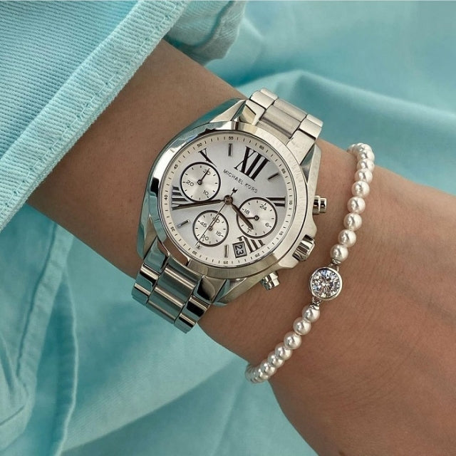 Michael Kors Bradshaw Chronograph Silver Dial Silver Steel Strap Watch for Women - MK6174