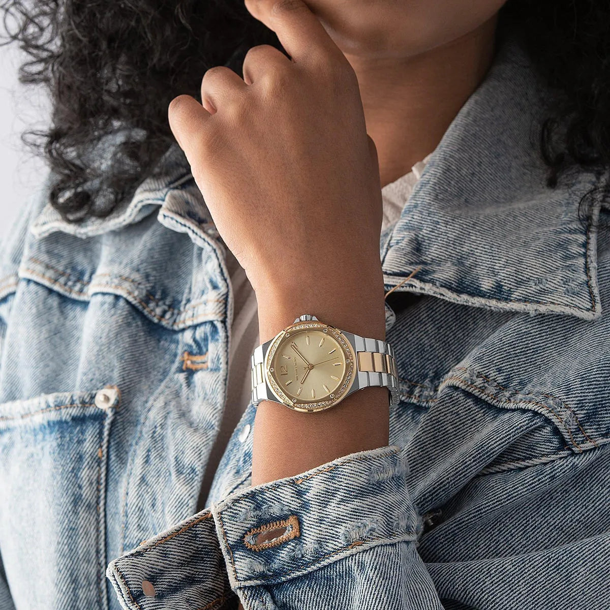 Michael Kors Lennox Three-Hand Gold Dial Two Tone Steel Strap Watch For Women - MK6988