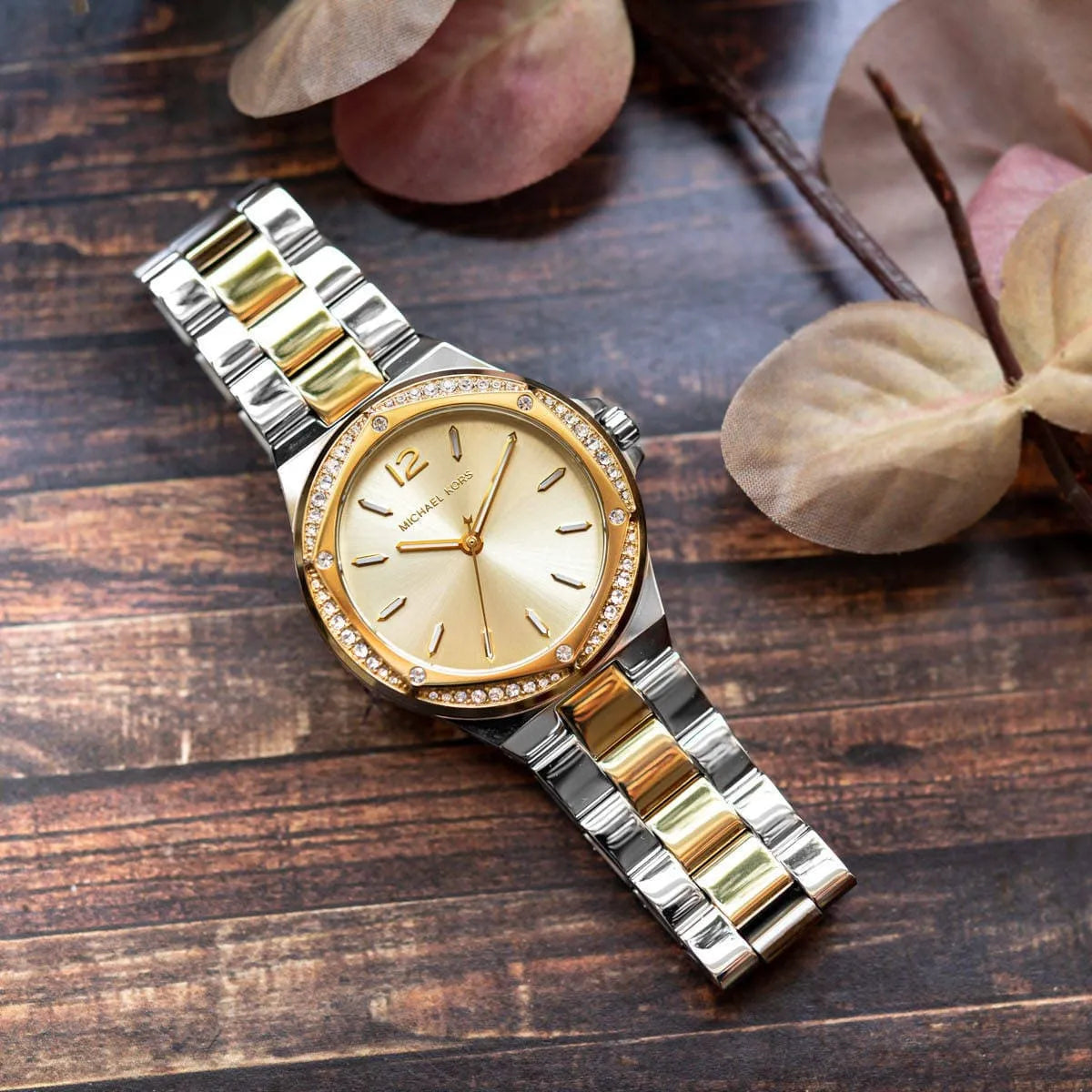 Michael Kors Lennox Three-Hand Gold Dial Two Tone Steel Strap Watch For Women - MK6988