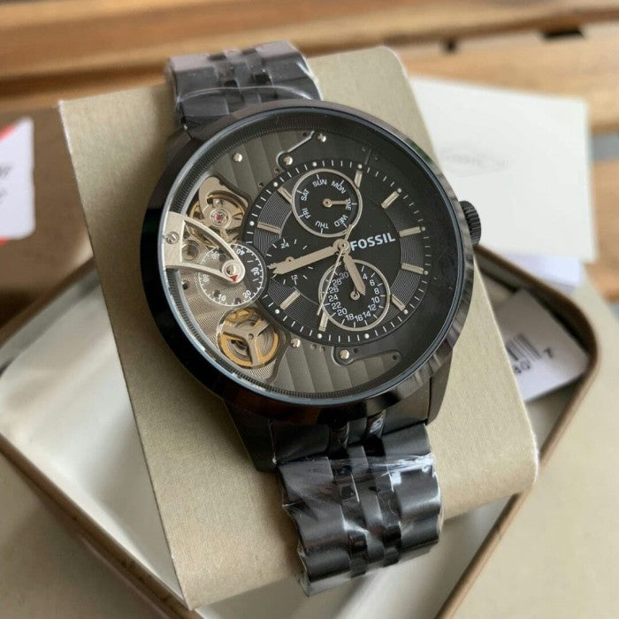 Fossil Townsman Mechanical Black Dial Black Steel Strap Watch for Men - ME1136