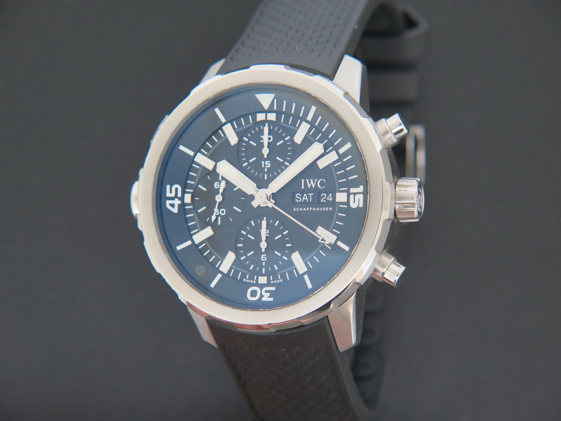 IWC Aquatimer Chronograph Black Dial Black Leather Strap Watch for Men - IW376803