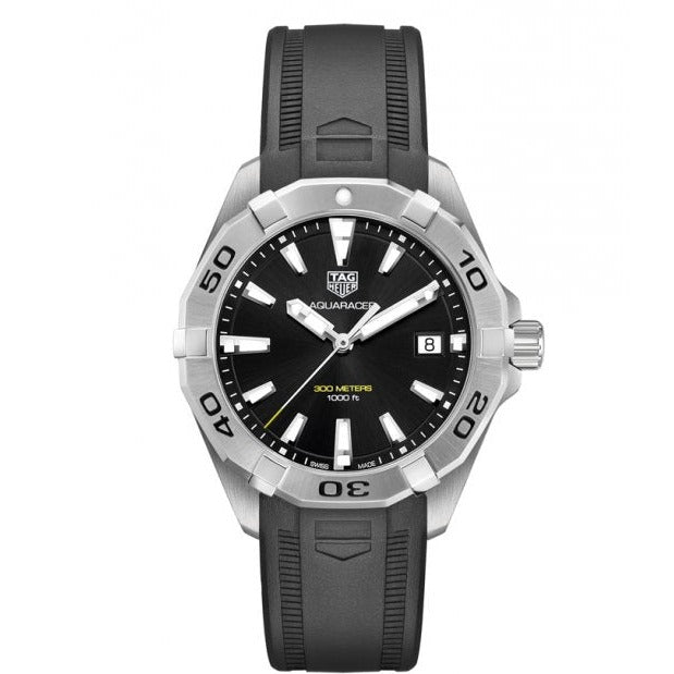 Tag Heuer Aquaracer Quartz Black Dial Black Rubber Strap Watch for Men - WBD1110.FT8021