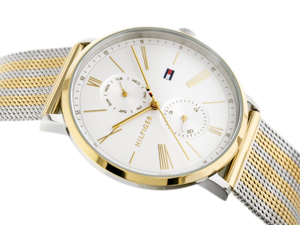 Tommy Hilfiger Jenna Quartz White Dial Two Tone Mesh Bracelet Watch for Women - 1782074