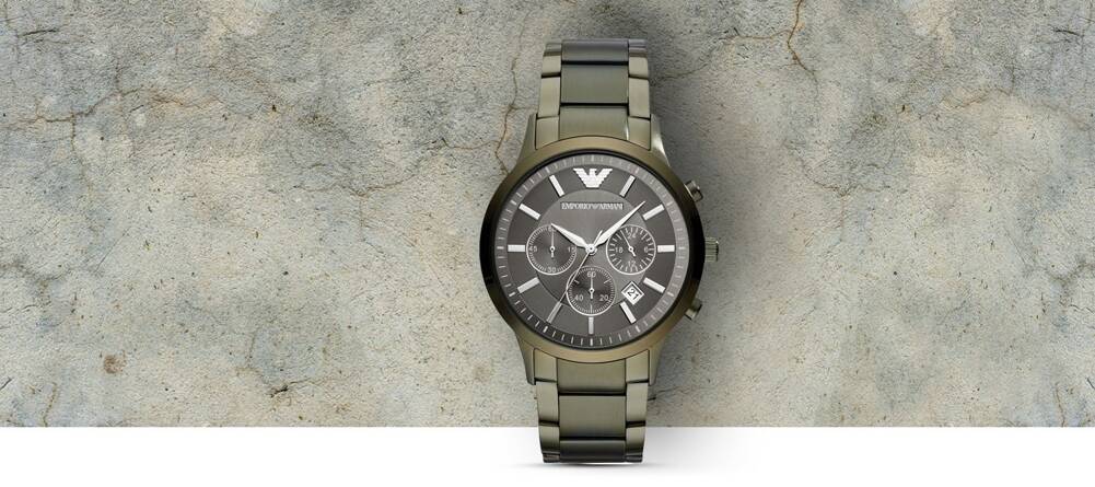 Emporio Armani Renato Chronograph Quartz Grey Dial Green Steel Strap Watch For Men - AR11117