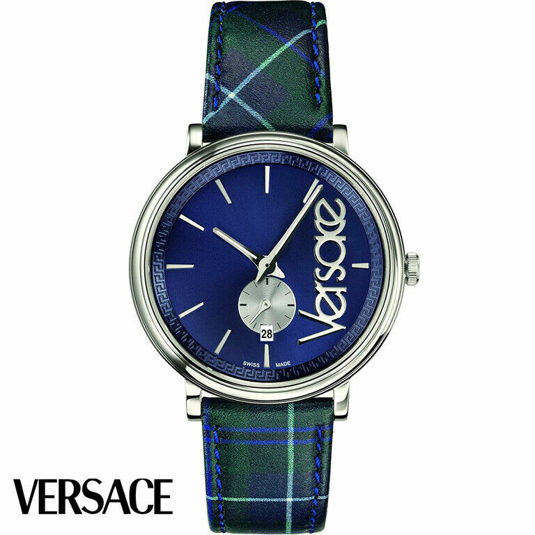 Versace V-Circle The Clans Edition Blue Dial Blue & Green Leather Strap Watch for Women - VEBQ00118