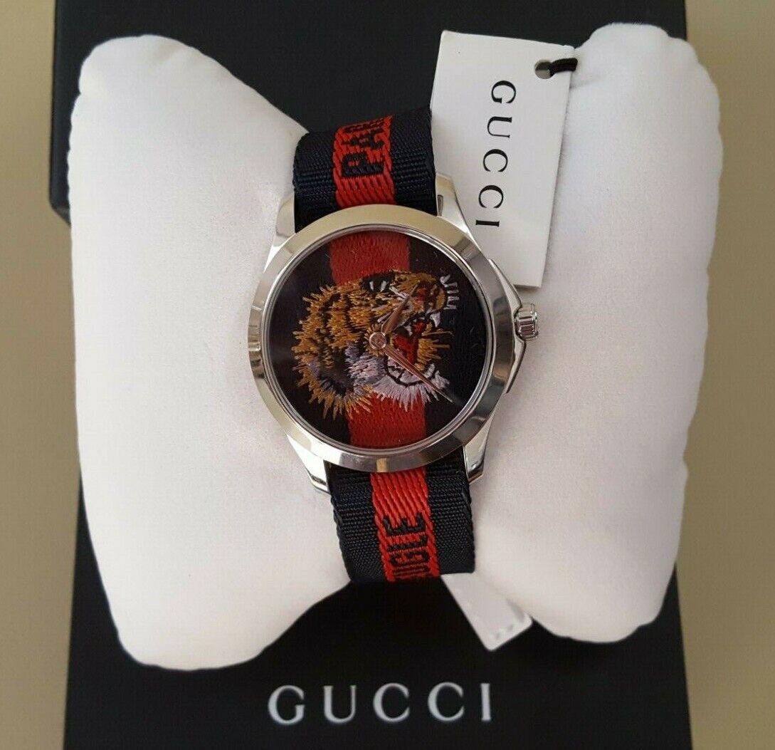 Gucci G Timless Le Marche Des Merveilles Blue & Red Dial Blue & Red Nylon Strap Unisex Watch - YA126495