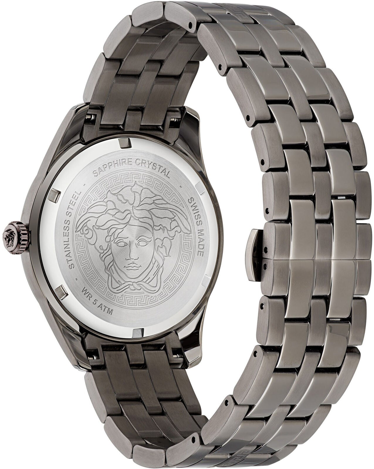 Versace Greca Time Quartz Black Dial Grey Steel Strap Watch for Men - VE3K00622