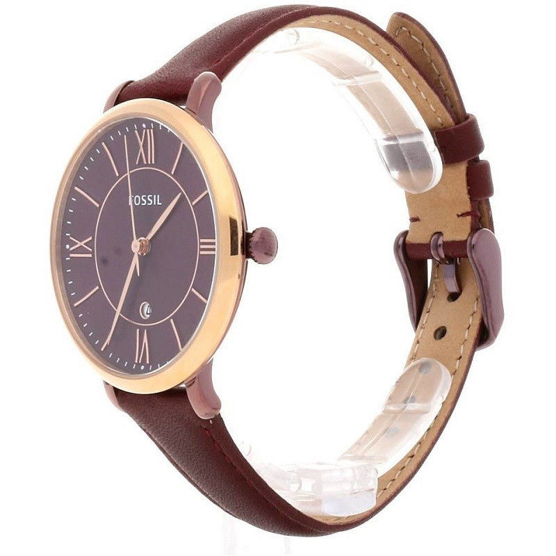 Fossil Jacqueline Burgundy Dial Burgundy Leather Strap Watch for Women - ES4099