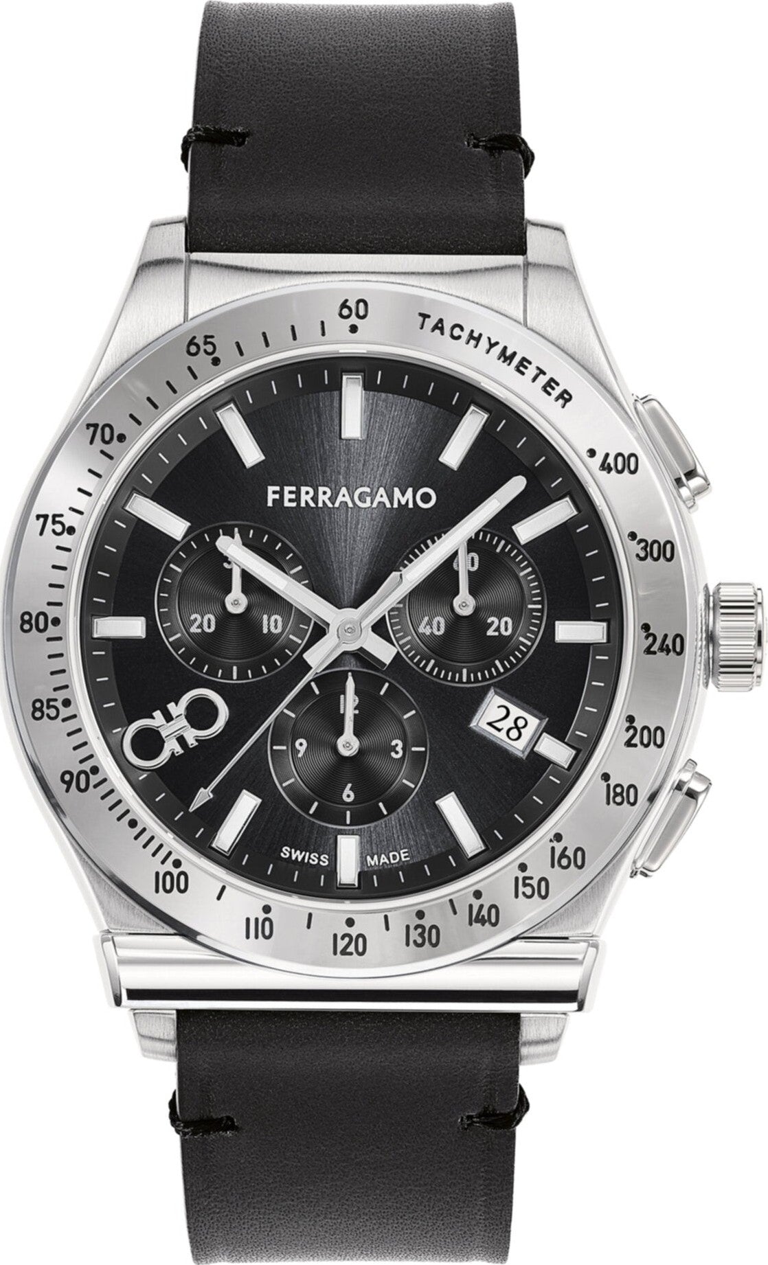 Salvatore Ferragamo 1927 Chrono Analog Black Dial Black Leather Strap Watch for Men - SFKZ00123