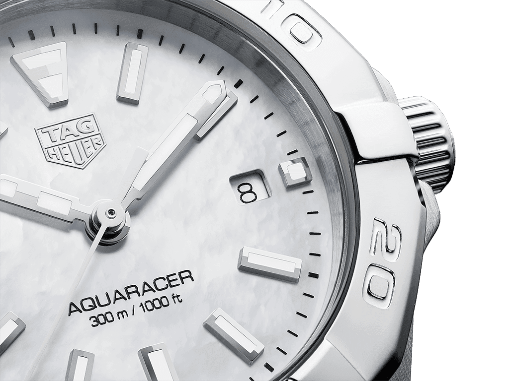Tag Heuer Aquaracer Quartz Mother of Pearl White Dial Silver Steel Strap Watch for Women - WBD1411.BA0741