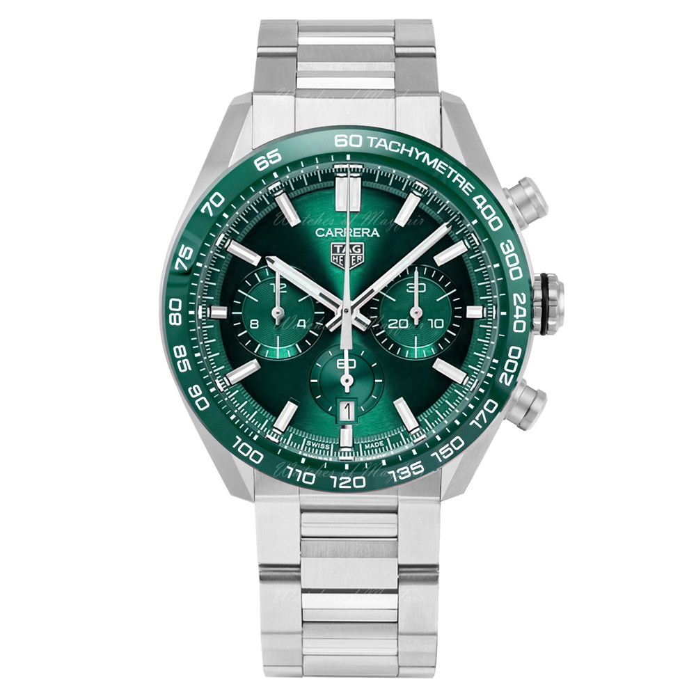 Tag Heuer Carrera Chronograph 44mm Green Dial Silver Steel Strap Watch for Men - CBN2A1N.BA0643