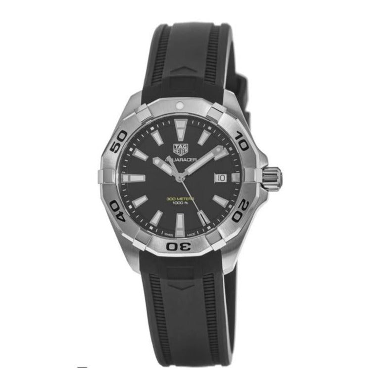 Tag Heuer Aquaracer Quartz Black Dial Black Rubber Strap Watch for Men - WBD1110.FT8021
