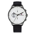 Tommy Hilfiger Lexor Silver Dial Black Leather Strap Watch For Men - 1791489