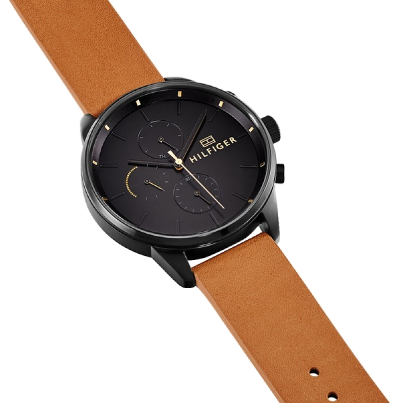Tommy Hilfiger James Quartz Black Dial Brown Leather Strap Watch For Men - 1791486