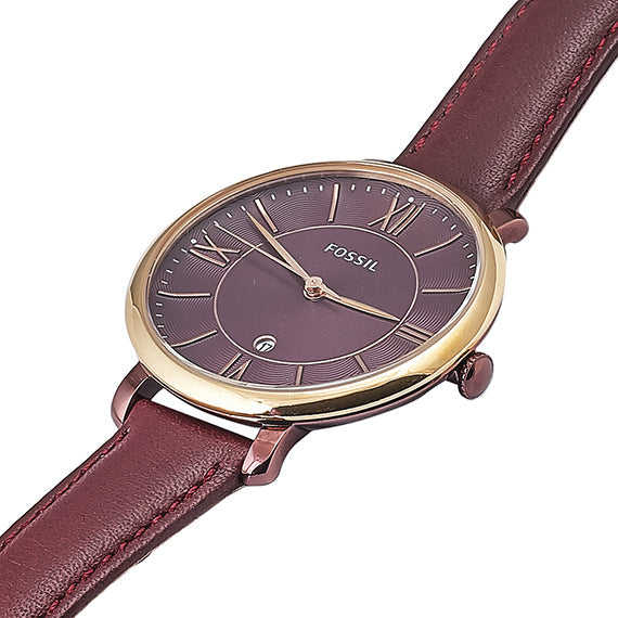Fossil Jacqueline Burgundy Dial Burgundy Leather Strap Watch for Women - ES4099