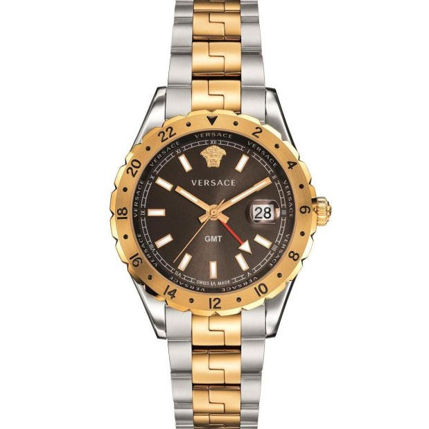Versace Hellenyium GMT Black Dial Two Tone Steel Strap Watch for Men - V11040015