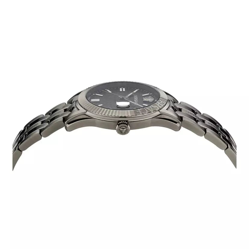 Versace Greca Time Quartz Black Dial Grey Steel Strap Watch for Men - VE3K00622