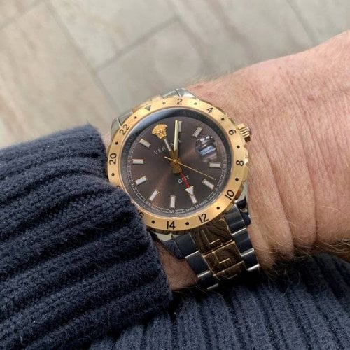 Versace Hellenyium Quartz Brown Dial Two Tone Steel Strap Watch For Men - V11040015
