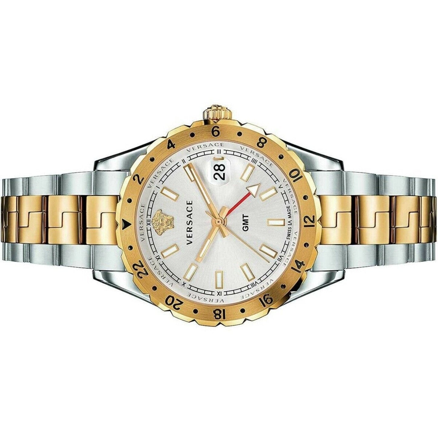Versace Hellenyium GMT Silver Dial Two Tone Steel Strap Watch for Men - V11030015