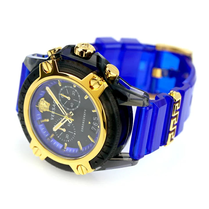 Versace Icon Active Chronograph Black Dial Blue Rubber Strap Watch For Men VEZ700521