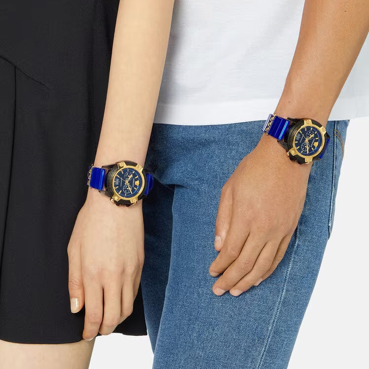 Versace Icon Active Chronograph Black Dial Blue Rubber Strap Watch For Men VEZ700521