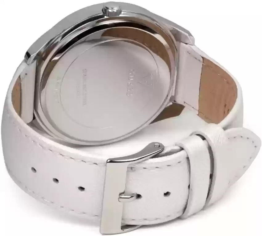 Guess Rosette Analog White Dial White Leather Strap Watch For Women - W75043L1