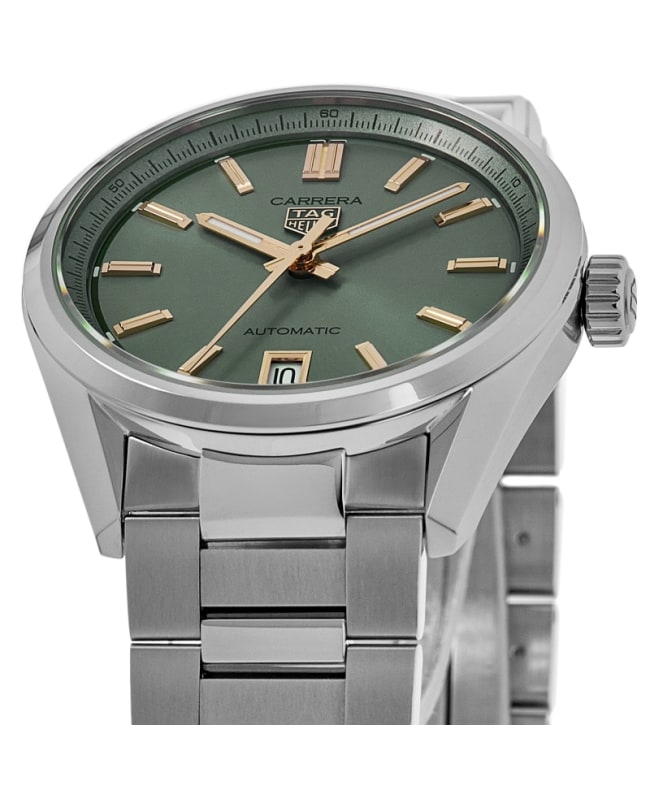 Tag Heuer Carrera Date Automatic 18K Green Dial Silver Steel Strap Watch for Women - WBN2312.BA0001