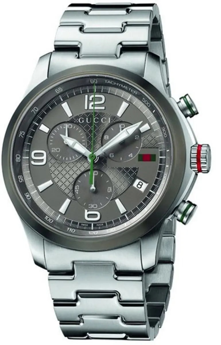 Gucci G Timeless Chronograph Grey Dial Silver Steel Strap Watch For Men - YA126238