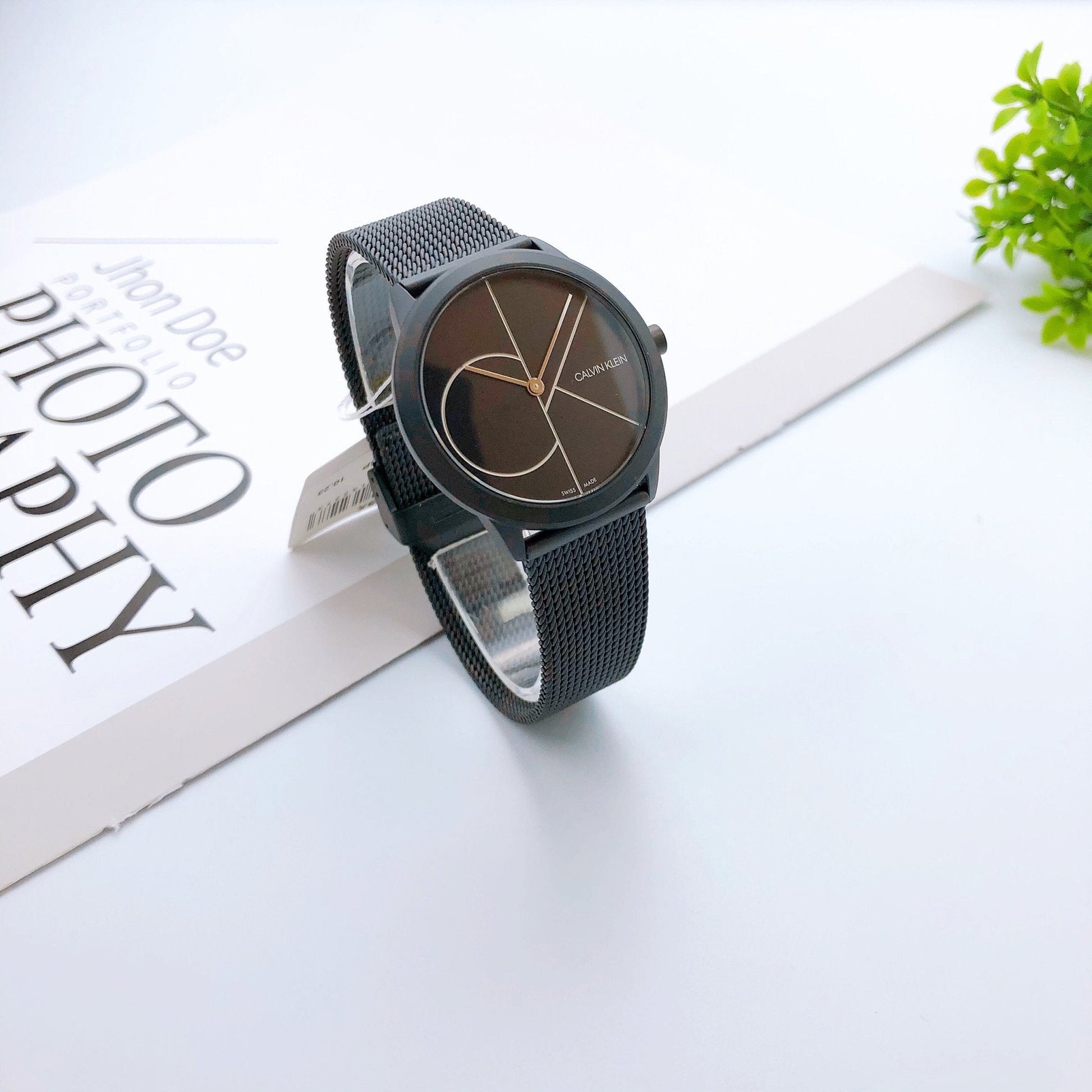 Calvin Klein Minimal Black Dial Black Mesh Bracelet Watch for Women - K3M5245X