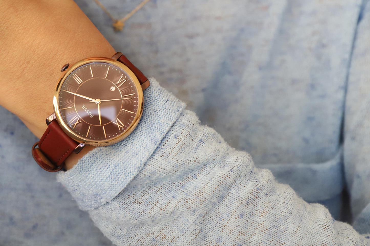 Fossil Jacqueline Burgundy Dial Burgundy Leather Strap Watch for Women - ES4099