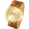 Michael Kors Runway Gold Dial Brown Leather Strap Watch For Women - MK2256